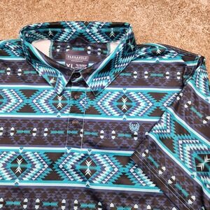 Panhandle Mens XL Performance Polo Shirt Southwestern Aztec Pearl Snap Turquoise